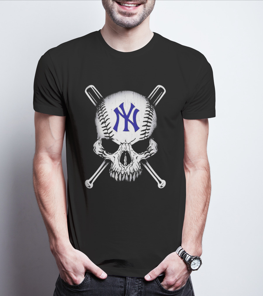 New York Yankees Skull Halloween Baseball Bat Crossbones T-Shirt