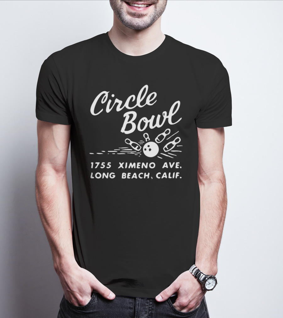 Circle Bowl 1755 Ximeno Ave Long Beach Calif Bowling Pins And Ball T-Shirt