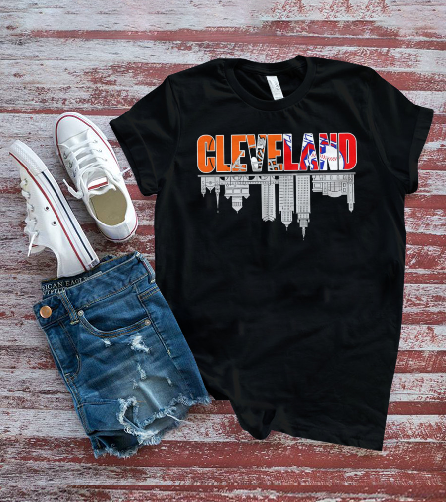 Cleveland City Sports Team Cleveland Browns Cleveland Guardians Skyline T-Shirt