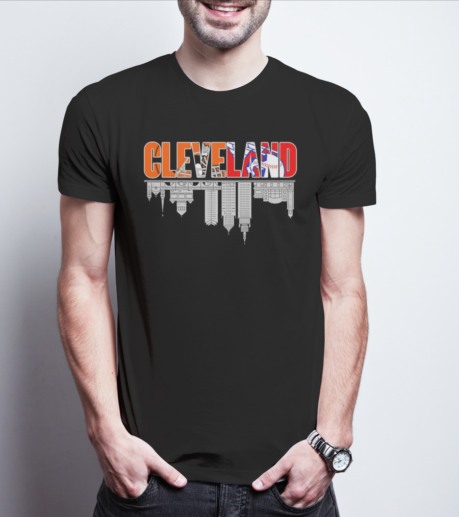 Cleveland City Sports Team Cleveland Browns Cleveland Guardians Skyline T-Shirt