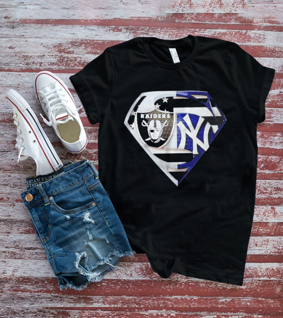 Las Vegas Raiders New York Yankees Superman Shield T-Shirt