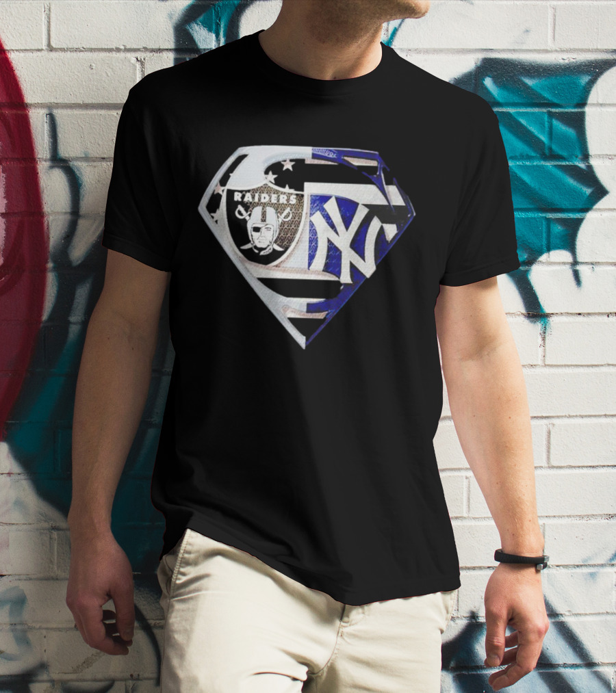 Las Vegas Raiders New York Yankees Superman Shield T-Shirt