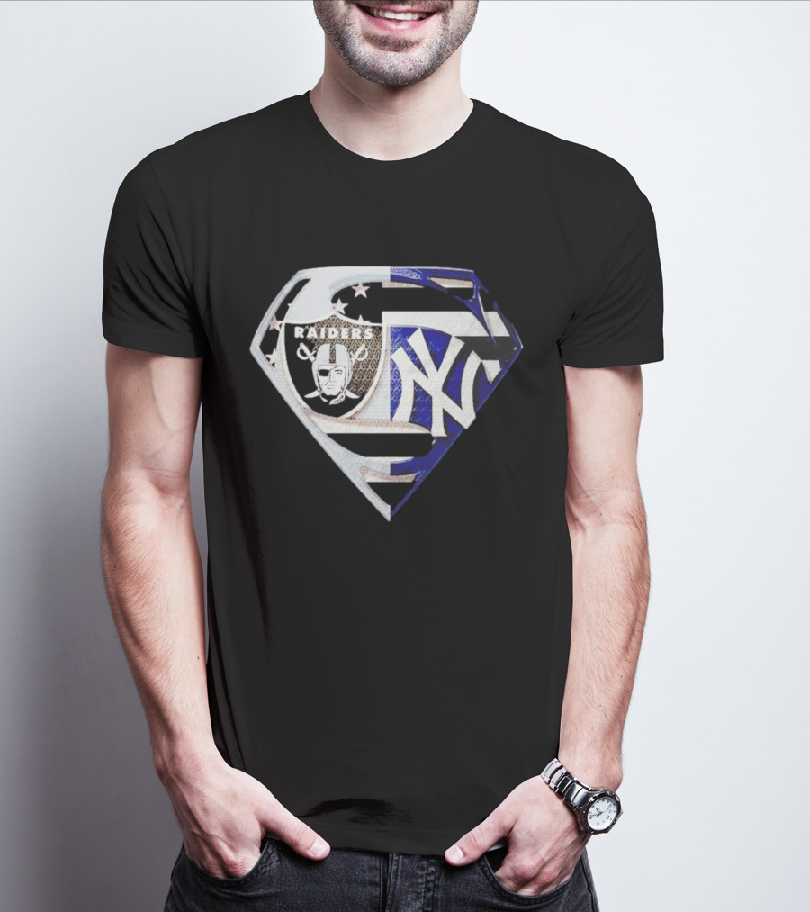 Las Vegas Raiders New York Yankees Superman Shield T-Shirt