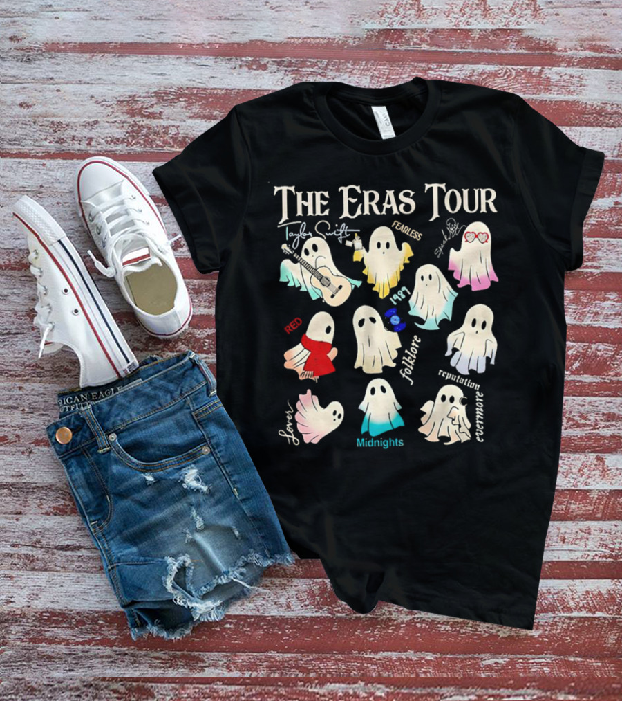 The Eras Tour Ghosts Taylor Swift Fearless Red 1989 Folklore Reputation Lover Evermore Midnights Halloween T-Shirt