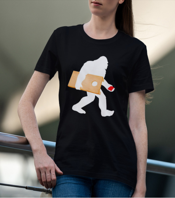 Bigfoot Cornhole Players Lawn Game Silhouette With Red Cup T-Shirt