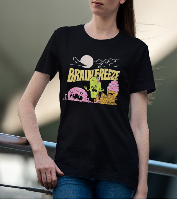 Brain Freeze Zombie Ice Cream Halloween Treats Under Full Moon T-Shirt