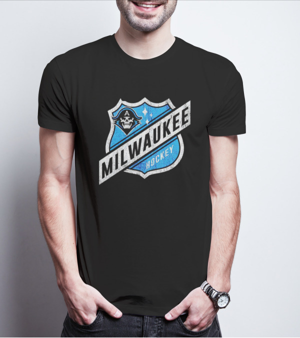 Milwaukee Hockey Admirals Badge Skull T-Shirt