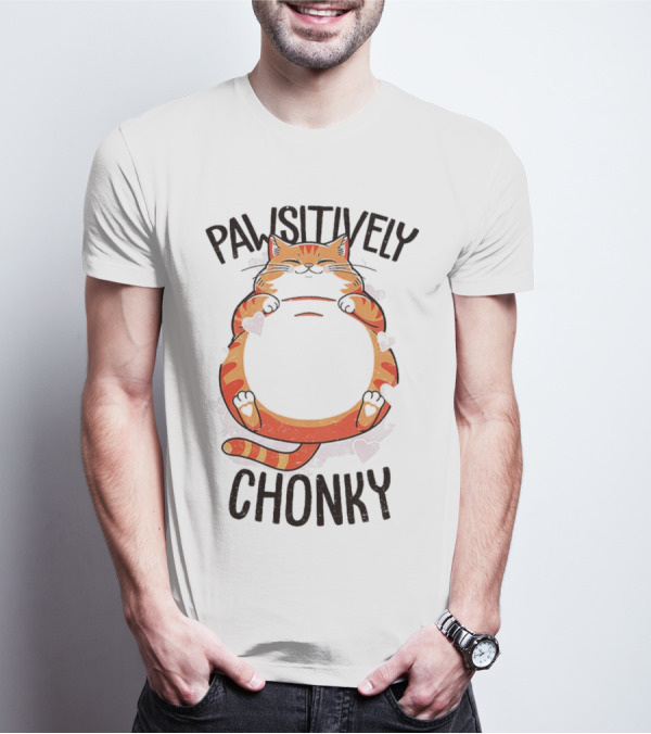 Pawsitively Chonky Cat With Hearts And Smiling Orange Tabby T-Shirt