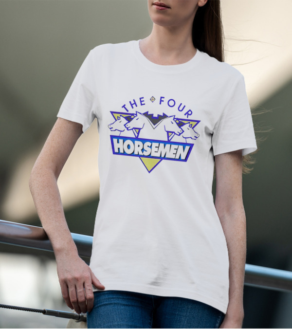 The Four Horsemen Horse Heads On Yellow And Blue Triangles T-Shirt