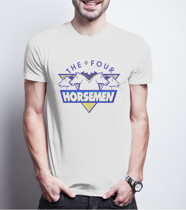 The Four Horsemen Horse Heads On Yellow And Blue Triangles T-Shirt