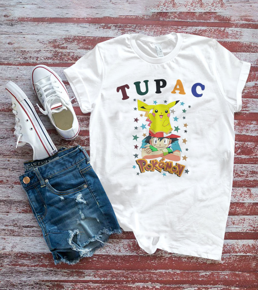 Tupac Pikachu Pokemon Mashup With Stars T-Shirt