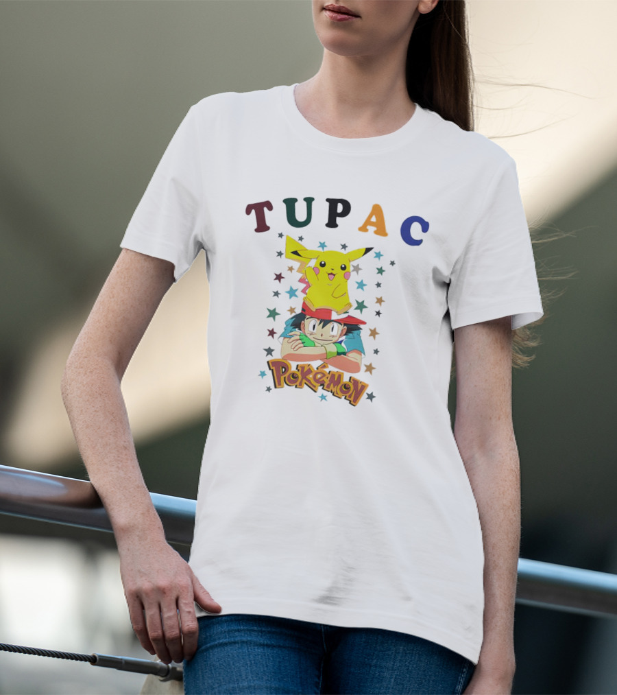 Tupac Pikachu Pokemon Mashup With Stars T-Shirt