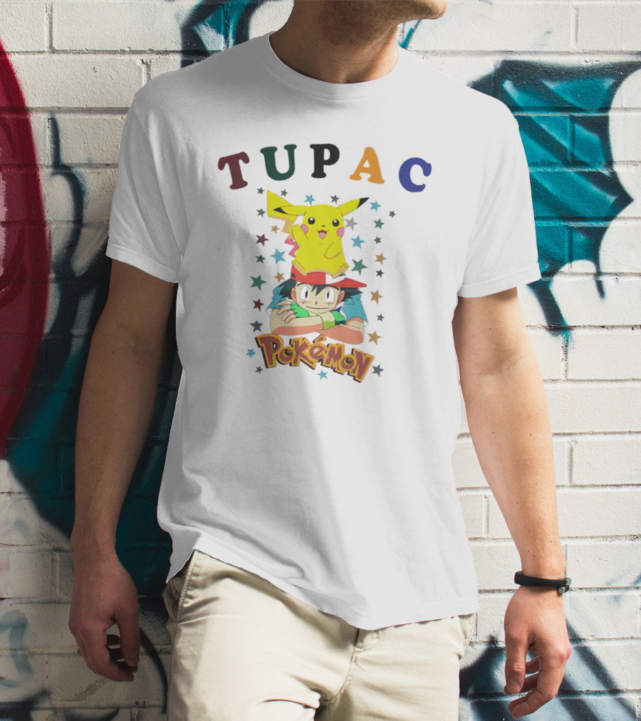Tupac Pikachu Pokemon Mashup With Stars T-Shirt
