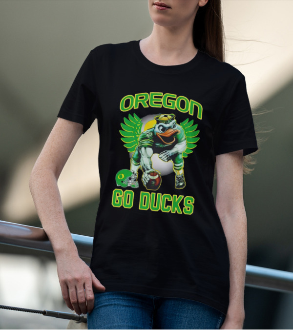 Oregon Ducks Football Go Ducks Mascot With Green Wings And Helmet T-Shirt