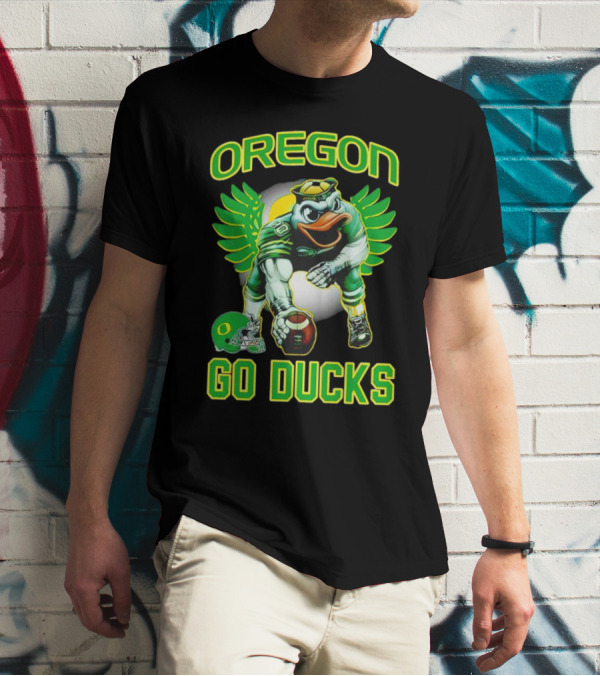 Oregon Ducks Football Go Ducks Mascot With Green Wings And Helmet T-Shirt