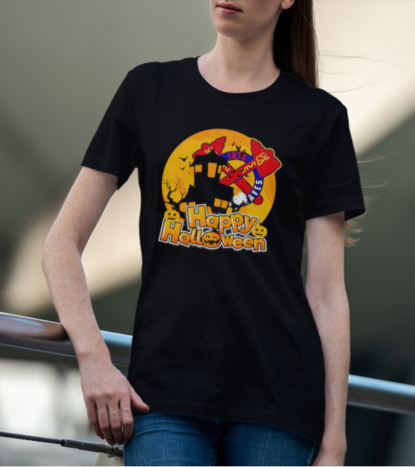 Atlanta Braves 1876 Happy Halloween Haunted House Pumpkins Bats T-Shirt