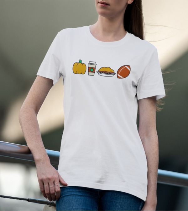 Cincinnati Fall Icons Pumpkin Coffee Pie Football T-Shirt