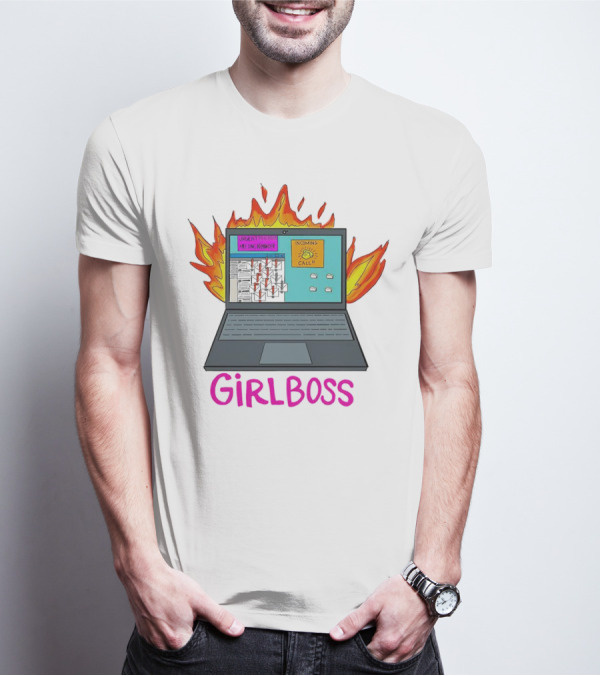 Girlboss Icarus Urgent Reminder Call Laptop On Fire T-Shirt