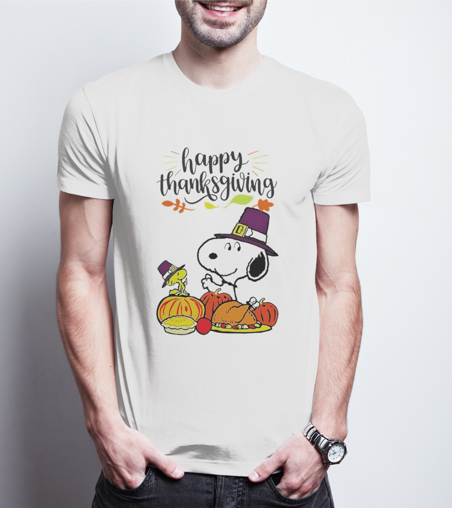 Thanksgiving Snoopy And Woodstock With Pilgrim Hats Feast T-Shirt