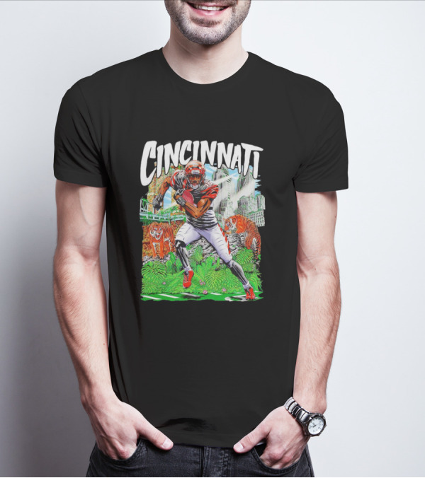 Cincinnati Bengals A.J. Green Cartoon Vintage Tigers Background T-Shirt