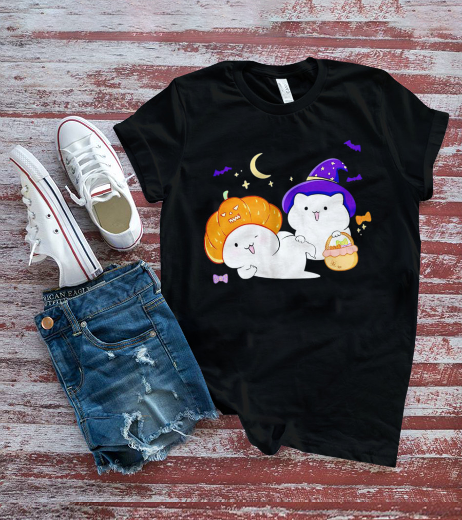 Bongo Cat Meme Halloween Pumpkin Witch Hat Moon Stars Bats T-Shirt