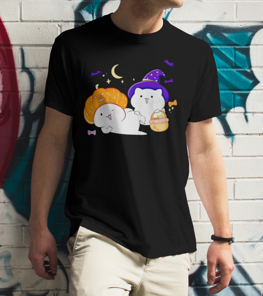 Bongo Cat Meme Halloween Pumpkin Witch Hat Moon Stars Bats T-Shirt