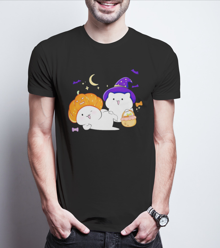 Bongo Cat Meme Halloween Pumpkin Witch Hat Moon Stars Bats T-Shirt