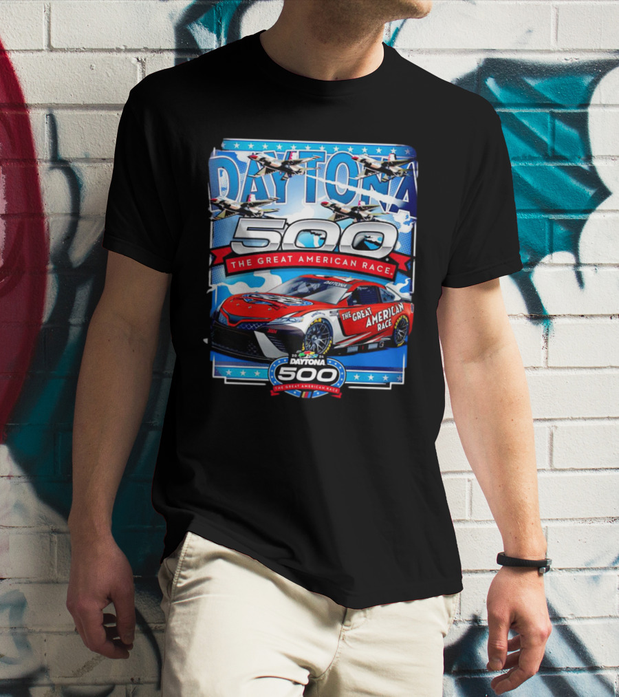 Daytona 500 The Great American Race NASCAR Car With Planes And Stars T-Shirt