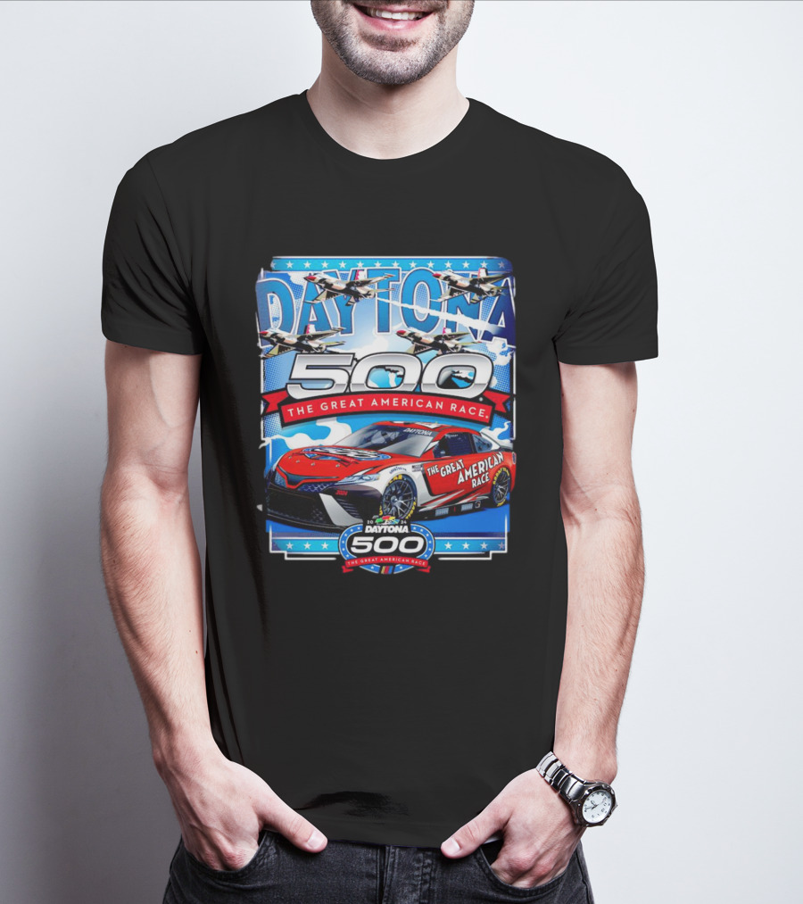 Daytona 500 The Great American Race NASCAR Car With Planes And Stars T-Shirt