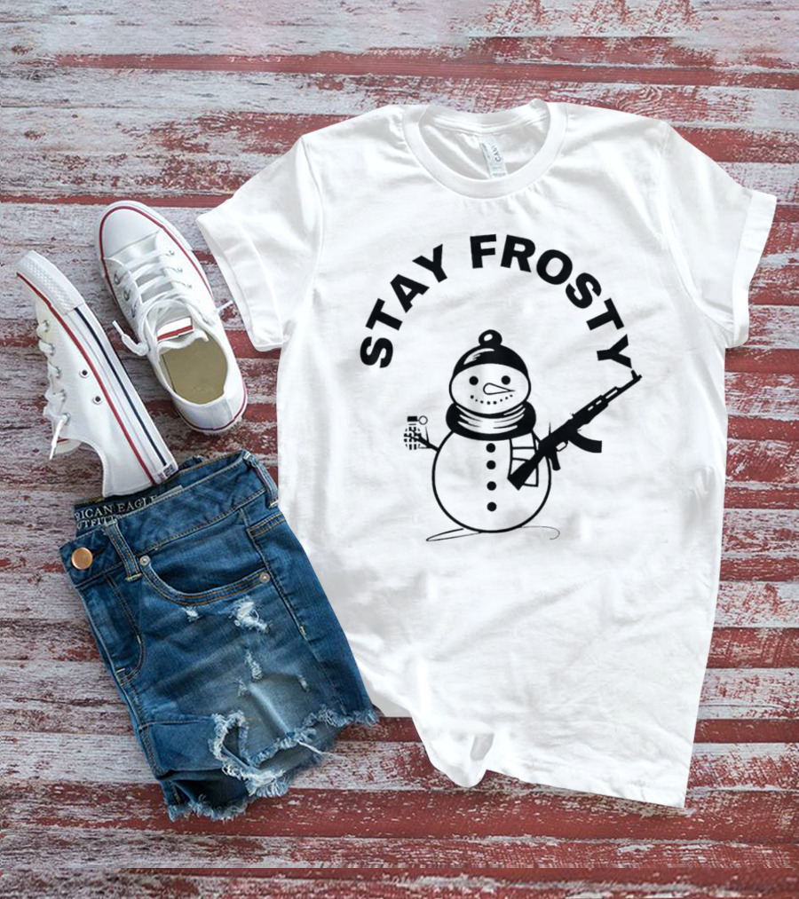 Stay Frosty Snowman Holding Gun T-Shirt