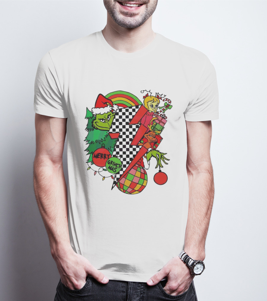 Merry Grinchmas Lightning Bolt Christmas Retro Dr. Seuss T-Shirt