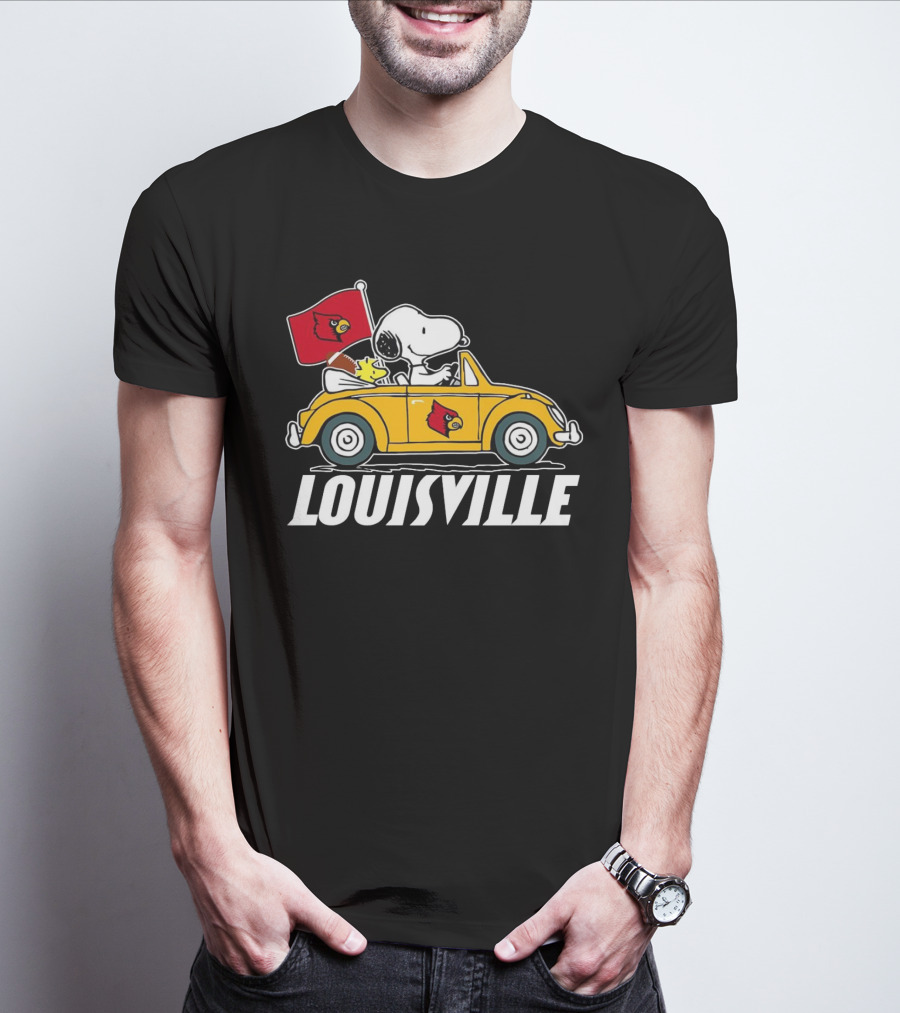 Snoopy And Woodstock Driving Louisville Cardinals Car T-Shirt