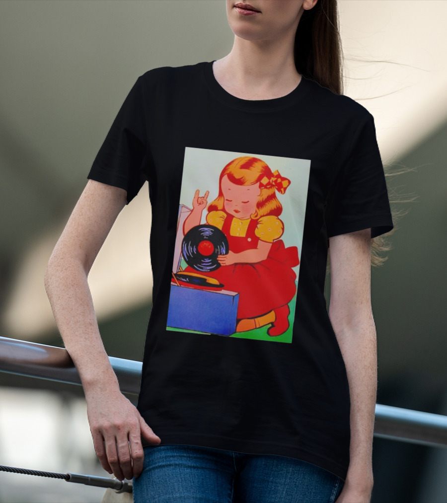 Sweet Unholy One Slayer Little Girl Listening To Vinyl Record T-Shirt