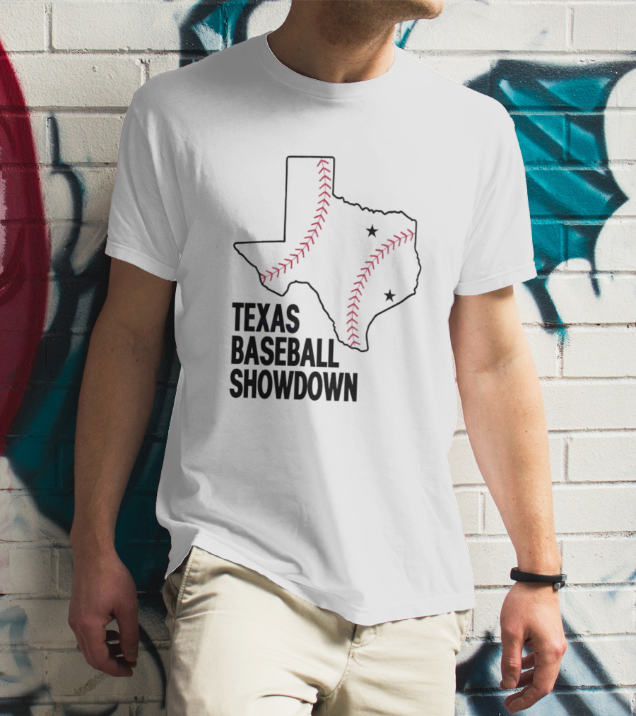 Texas Baseball Showdown Texas Map Stitching Stars T-Shirt