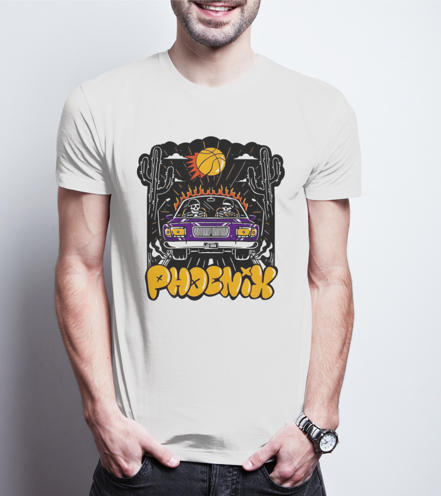 Phoenix Suns Skeletons Driving Under Basketball Sun T-Shirt