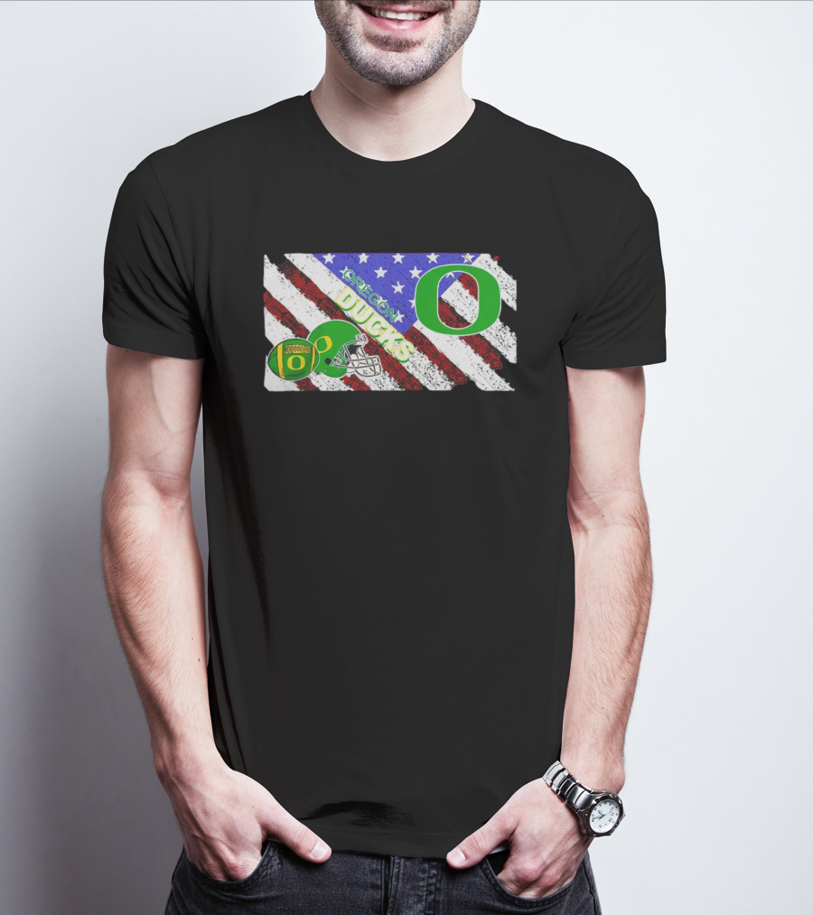 Oregon Ducks American Flag Helmet NCAA T-Shirt
