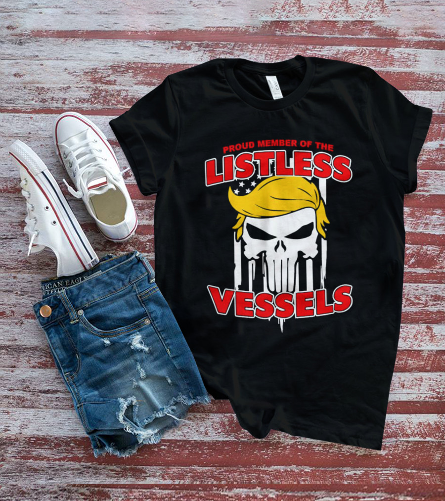 Proud Member Of The Listless Vessels Skull Hair American Flag T-Shirt