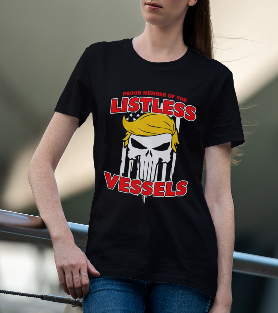 Proud Member Of The Listless Vessels Skull Hair American Flag T-Shirt