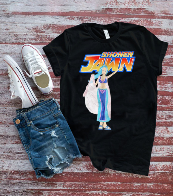 SHONEN JAWN Anime Style Blue-Haired Character With Draped Robe T-Shirt
