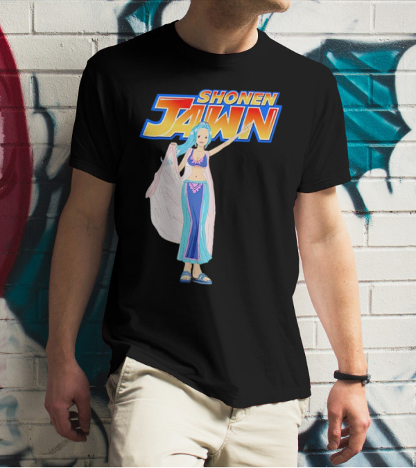 SHONEN JAWN Anime Style Blue-Haired Character With Draped Robe T-Shirt