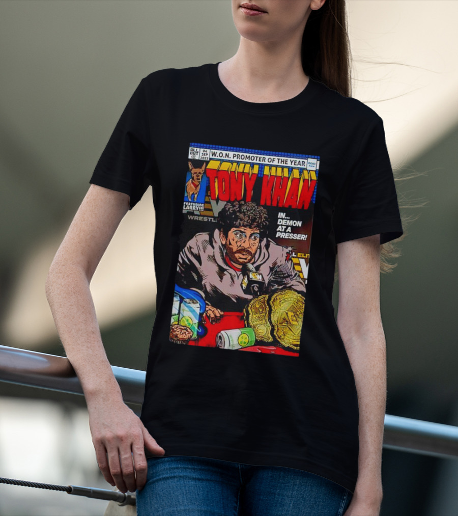 WON Promoter Of The Year Tony Khan Demon At A Presser Featuring Larry Wrestling Championship T-Shirt