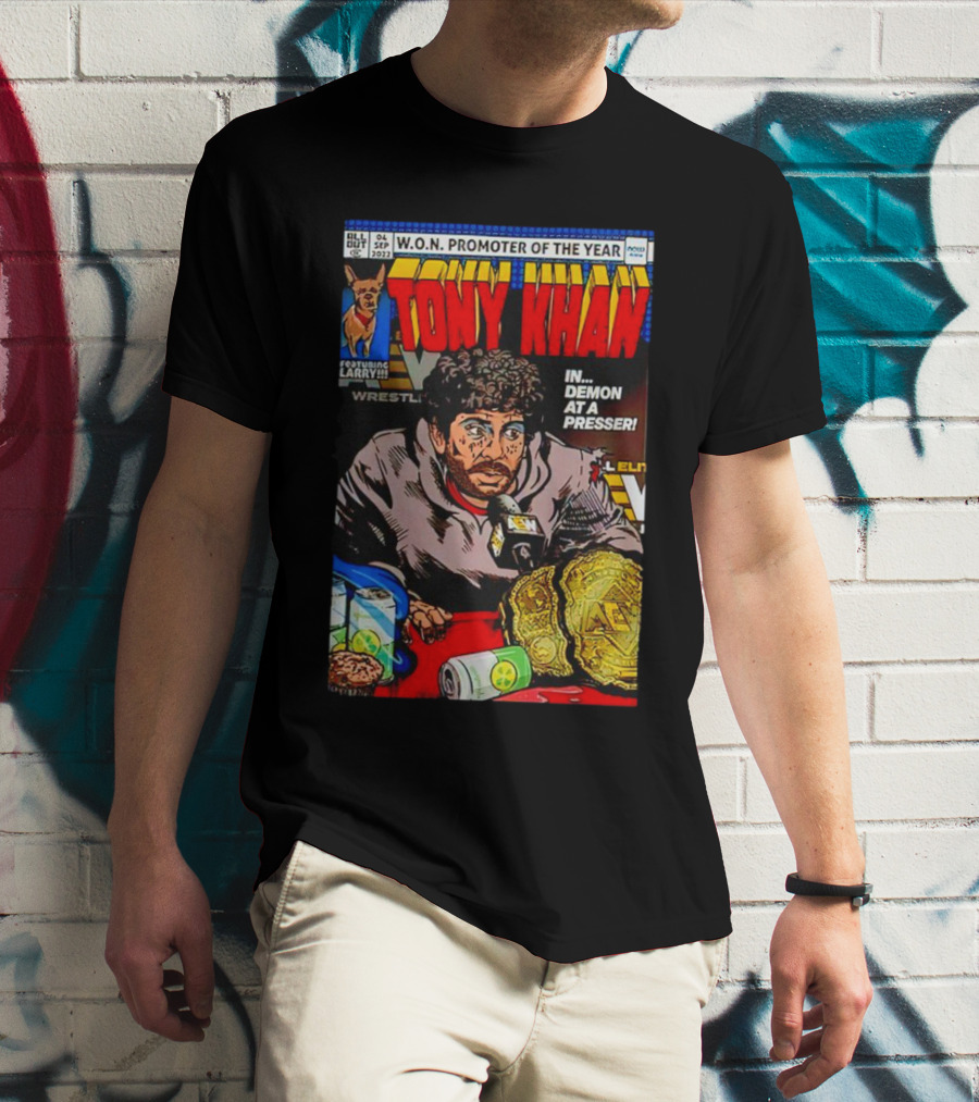 WON Promoter Of The Year Tony Khan Demon At A Presser Featuring Larry Wrestling Championship T-Shirt