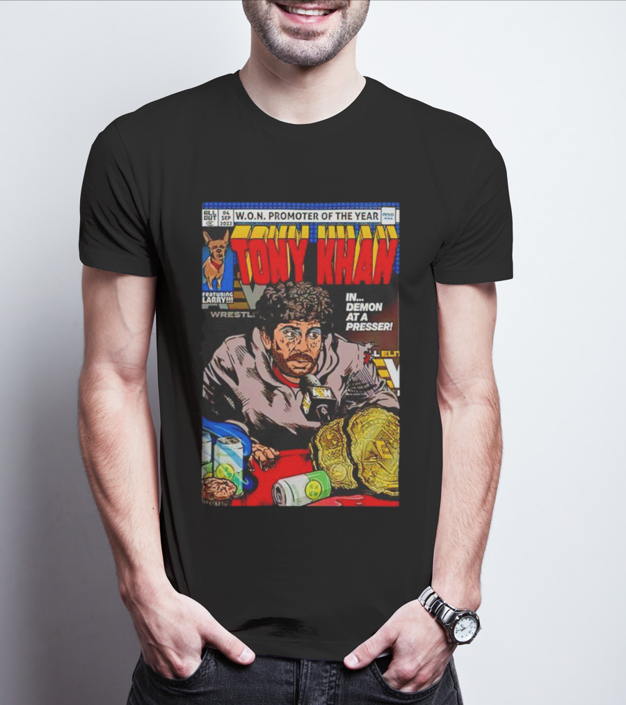 WON Promoter Of The Year Tony Khan Demon At A Presser Featuring Larry Wrestling Championship T-Shirt