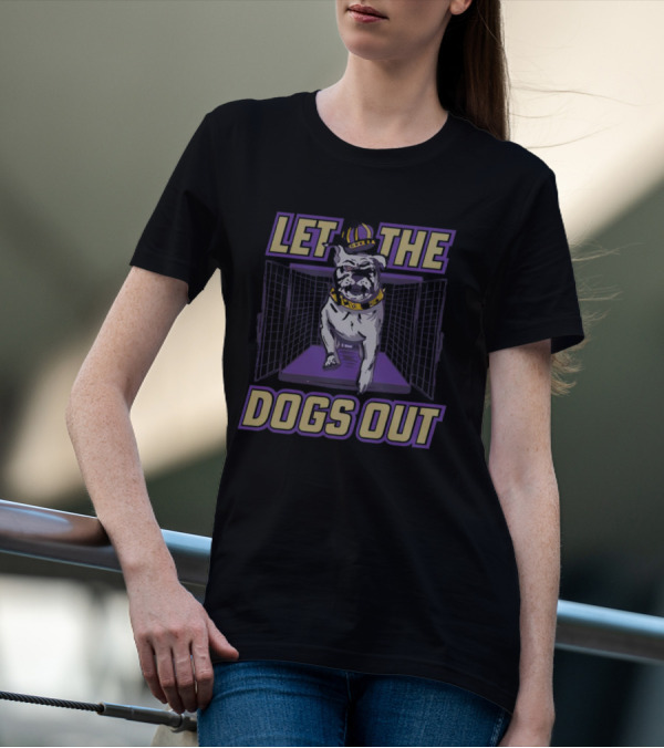 Bulldog Let The Dogs Out With Crown And Collar In Purple And Gold T-Shirt