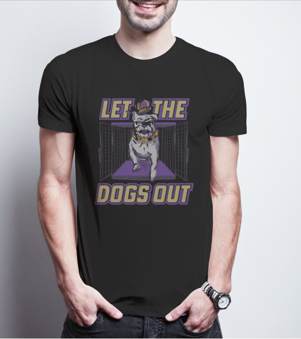 Bulldog Let The Dogs Out With Crown And Collar In Purple And Gold T-Shirt