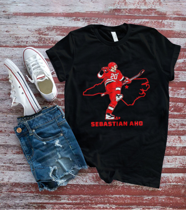 Sebastian Aho 20 Carolina Hurricanes State Outline T-Shirt