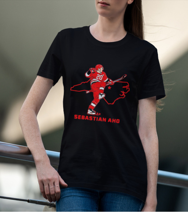 Sebastian Aho 20 Carolina Hurricanes State Outline T-Shirt