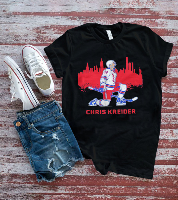 Chris Kreider New York Rangers Skyline Kneeling Hockey Player T-Shirt