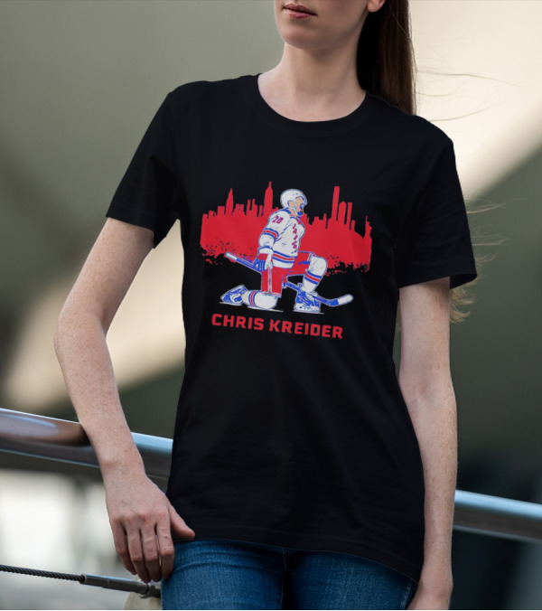 Chris Kreider New York Rangers Skyline Kneeling Hockey Player T-Shirt