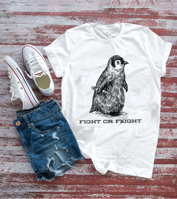 Penguin Fight Or Flight Joke With Knife Drawing T-Shirt